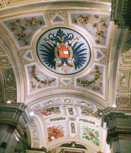 A ceiling at the Kunsthistorisches museum, an art museum in Vienna. 