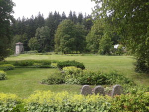 Symbolic tombs of prisoners on the camp grounds.